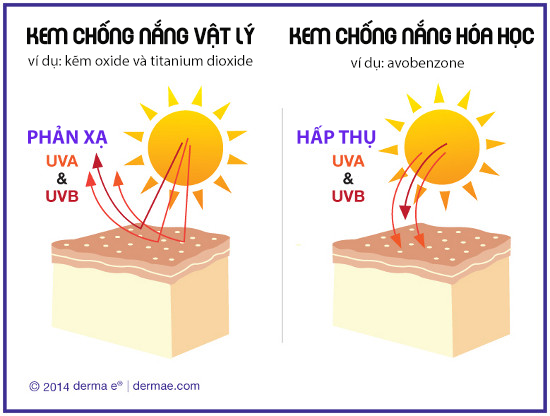 cơ chế chống nắng của kem chống nắng vật lý và hóa học