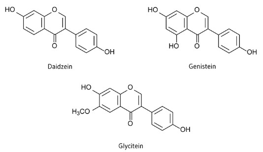 Cấu trúc hóa học các nhóm isoflavone (dạng aglycone hoạt động trong ruột)