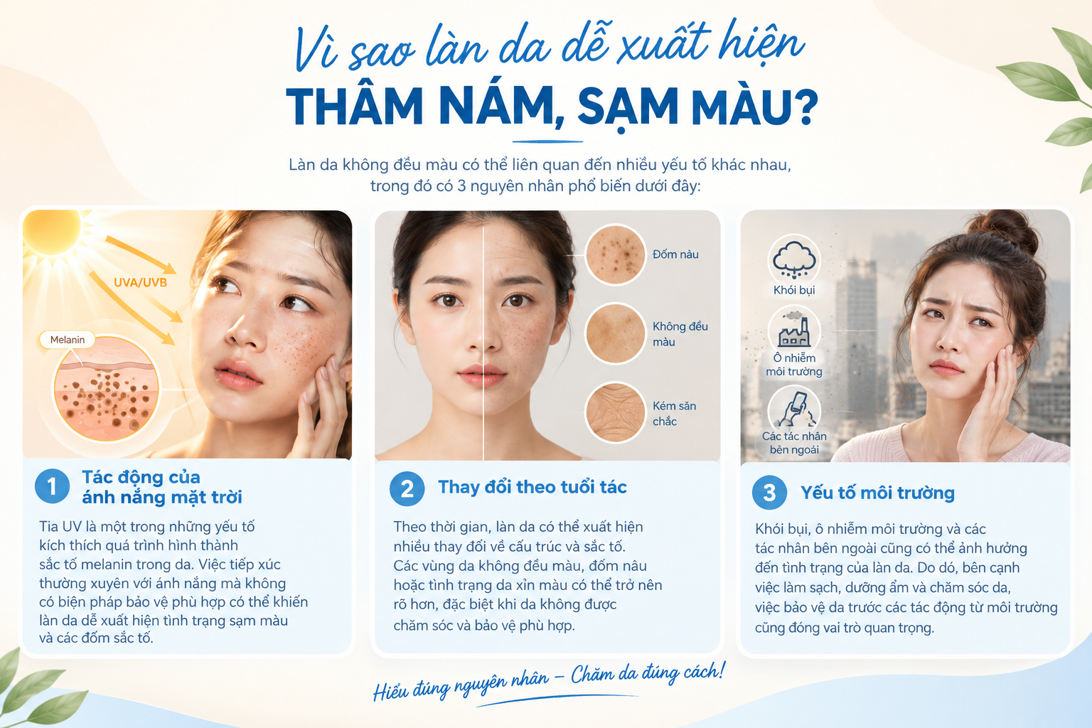 Dưới tác động của ánh nắng mặt trời, môi trường, tuổi tác và nhiều yếu tố khác, làn da có thể xuất hiện tình trạng tăng sắc tố, khiến màu da không đồng đều và trở nên kém tươi sáng.